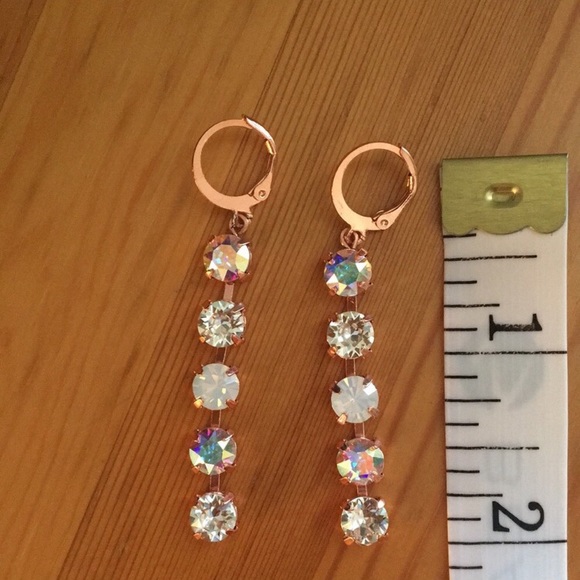 Aurora Borealis + White Opal Crystal Drop Earrings - Picture 4 of 6